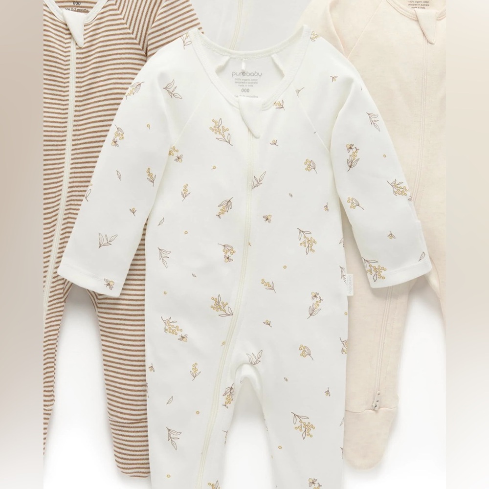 PUREBABY Vanilla Wattle Bee Essentials Zip Growsuit